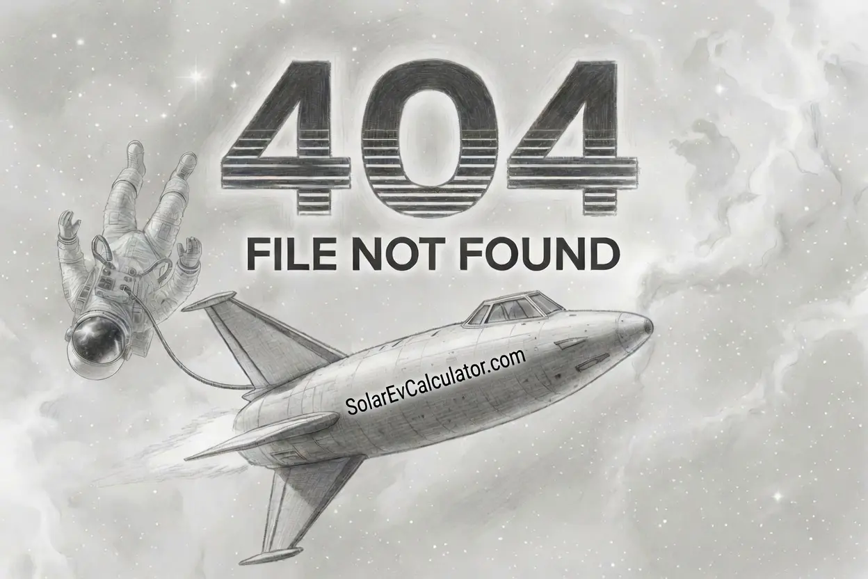 404 — File Not Found — SolarEVCalculators.com astronaut floating in space